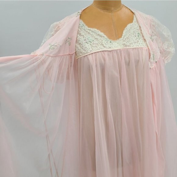 Vintage Linda Underlovelies Chiffon Babydoll Night Gown and Robe - Picture 3 of 14